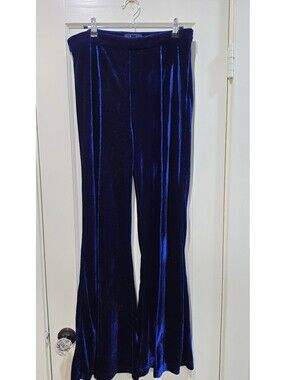 Lulus Women's Navy Blue Velvet Wide Leg Pants Size Large